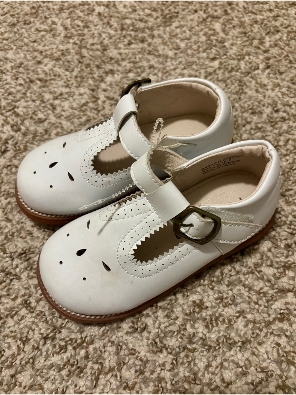 Girls' White T-Strap Dress Shoes with Buckle